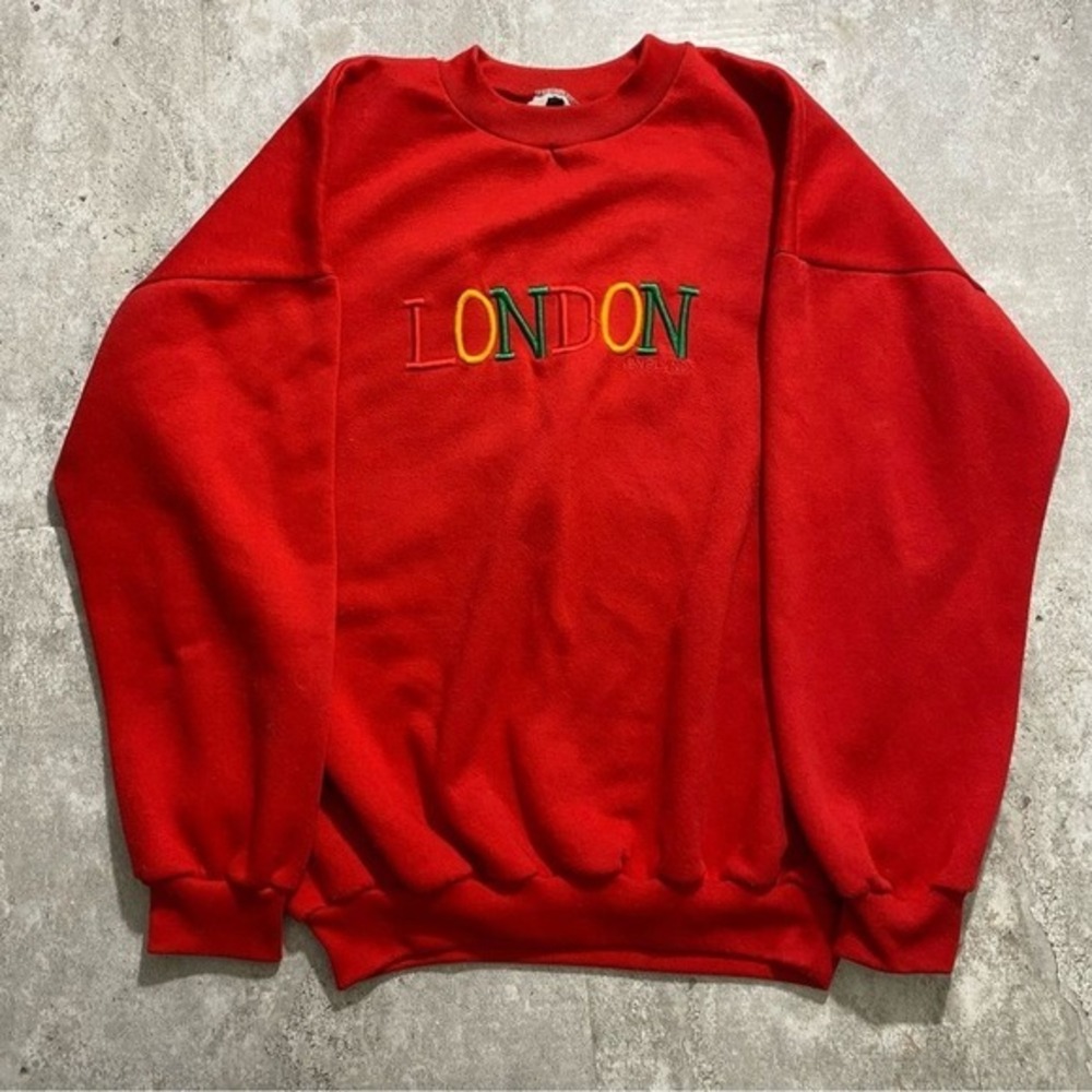 Vintage 90's London England Embroidered‎ Color Spell Out Crewneck XL